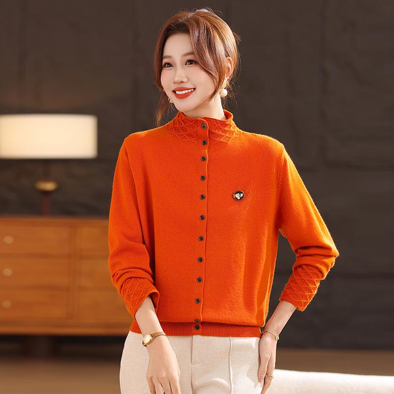 

Women s Chic Knit Cardigan - Spring 2026 Fashion, Plus Size, Stylish Outerwear for Middle-aged Mothers XL (up to 110 Jin) помаранчевий