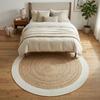 Tapis rond en jute et coton bande blanche diam.160