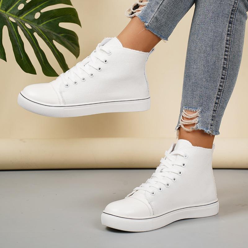 Women's Spring-Autumn Flat Lace-Up Casual Board Shoes, Fashionable Versatile Low-Top Canvas Footwear, Available In Large Sizes.