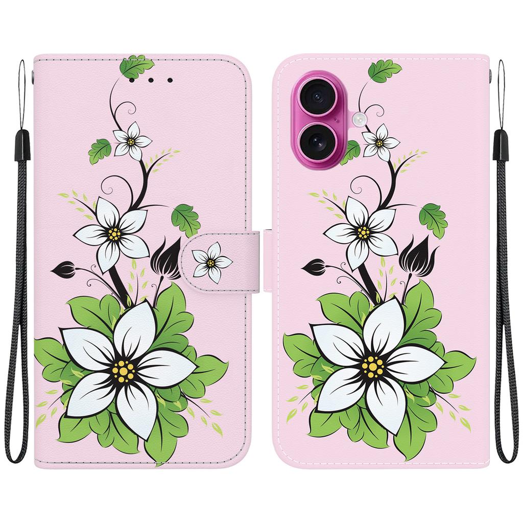 For iPhone 17 Wallet Phone Case Anti-Drop Leather Flip Cover Pattern Printing with Strap