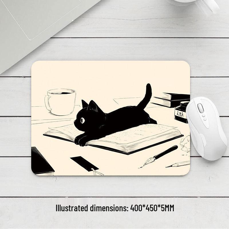 Black Cat Small Mouse Pad - Thickened, High Appearance, Locked Edge, Office Desktop, Hot Selling
