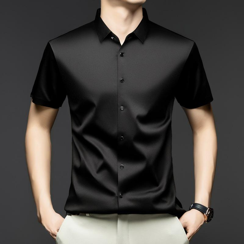 2025 Herren Sommer Eis Seide Kurzarmhemd - Atmungsaktiv, Knitterarm, Nahtlos, Einfarbig, Vielseitig Business Casual