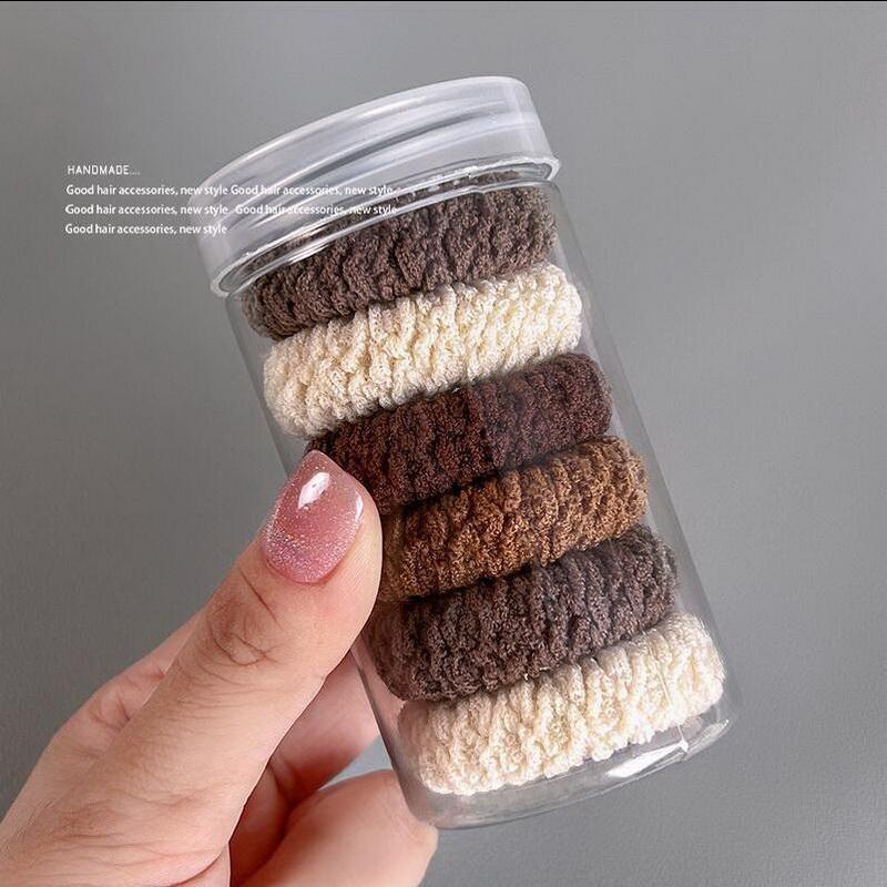 6pcs/set Simple Thick Stripe Hair Rubber Bands For Women High Elastic Black Hair Tie Girls Ponytail Holder Hair Rope Scrunchie