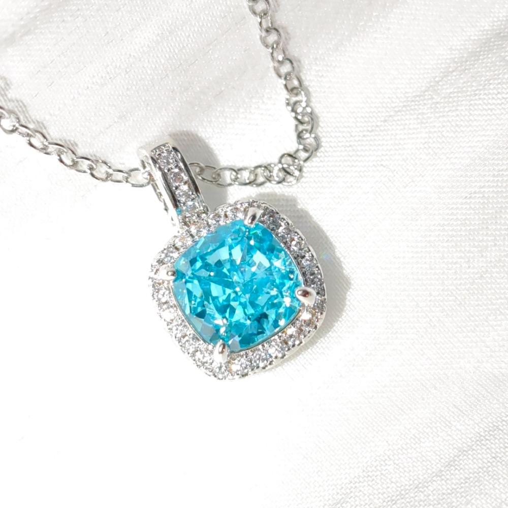 925 Sterling Silver Multi-Colored Ice Flower Cut Square Pendant Necklace Birthday Anniversary Wedding Party GiftGood product