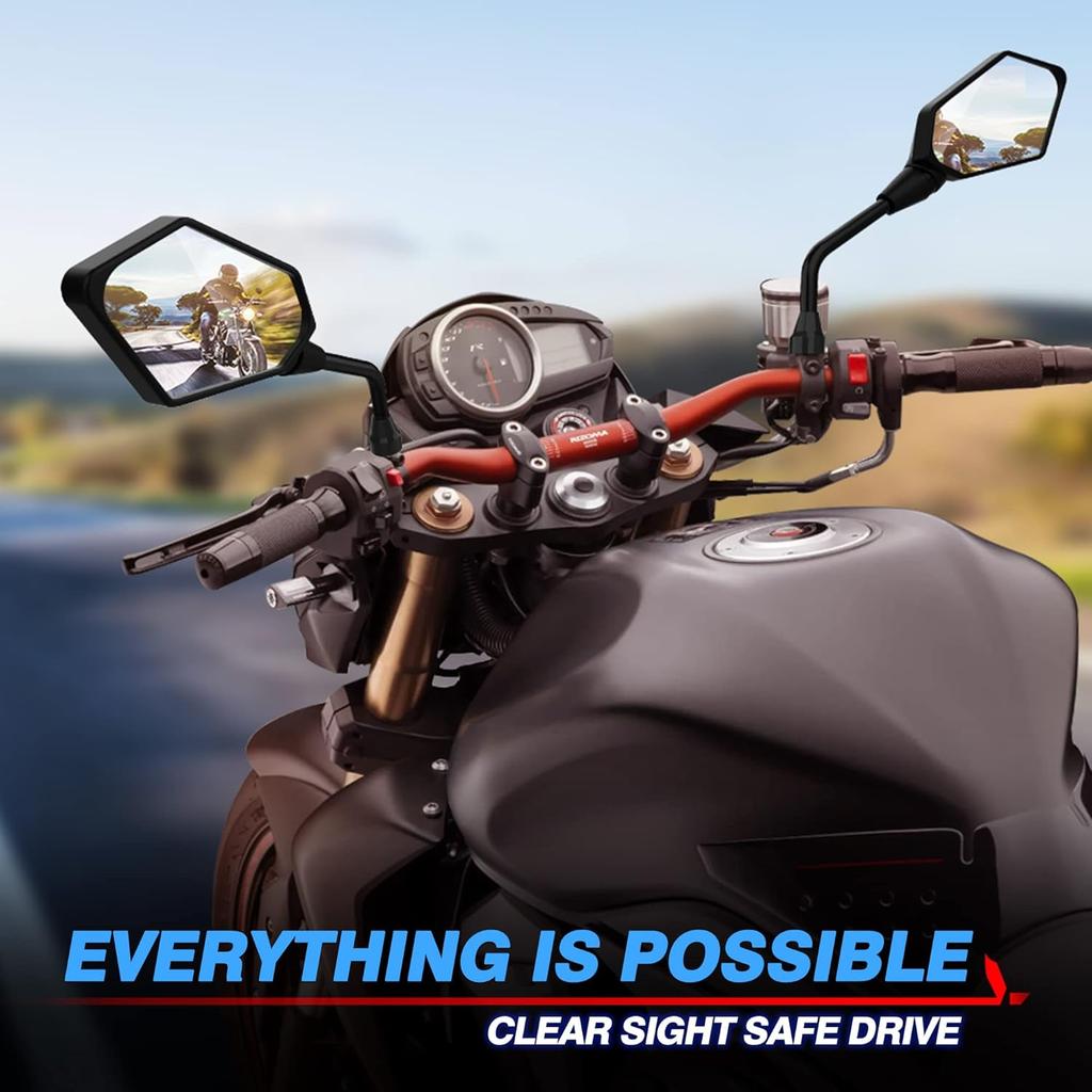 MICTUNING Universal Hawk-Eye Motorcycle Convex Rear View Mirror - With 10Mm Bolt, Handle Bar Mount Clamp Compatible With Cruiser, Suzuki, Honda,