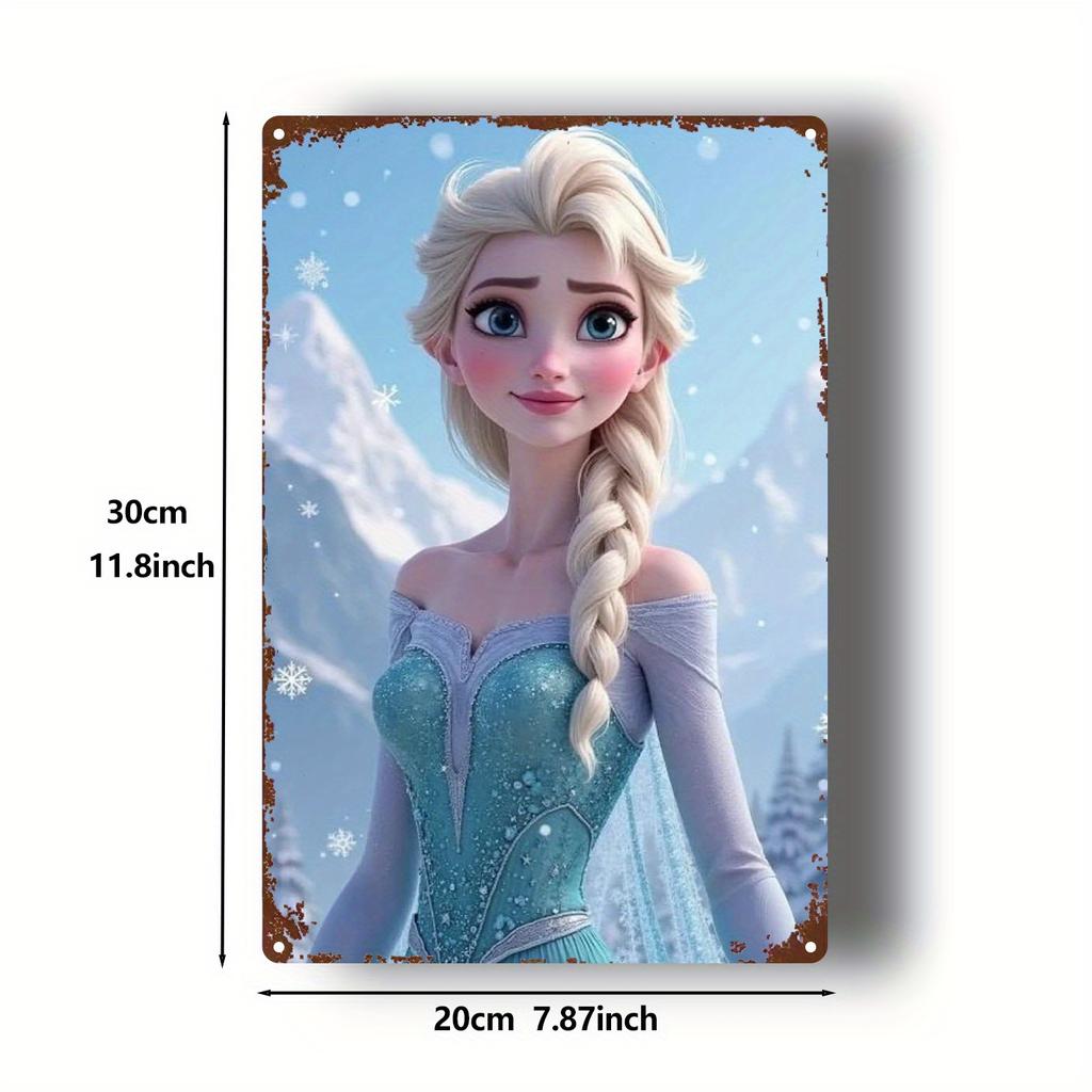 2D Flat, 1pc Disney Frozen Elsa Princess Metal Wall Art - Official Frozen Decor with Pre-Drilled Holes, Vintage Style Poster Sui