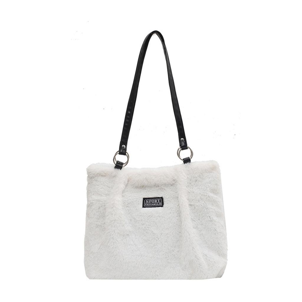 Versatile Cow Pattern Plush Shoulder Bag Large Capacity Women Handbag for Everyday Use
