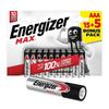 20x Pilhas Alcalinas Fortes Energizer Max AAA LR03 20 Peças