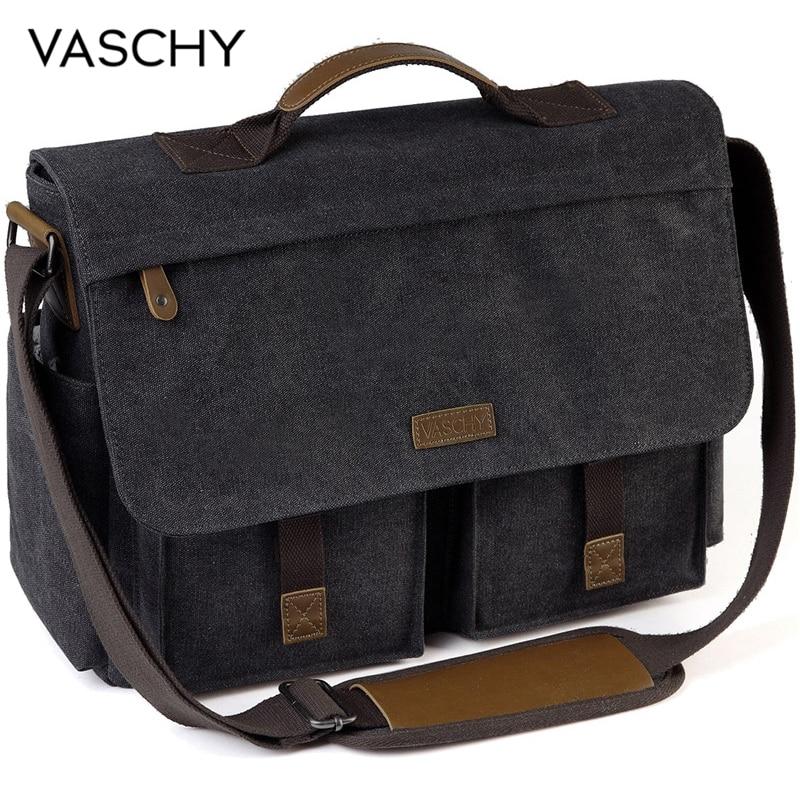 mens messenger bolsa 15.6 inch waterproof vintage genuine leather waxed canvas briefcase