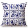 Traditional Delft Navy Blue Toile Floral Pattern Elegant Royal Luxury Home Decoration Cotton Linen Sofa Pillowcase Cushion Cover