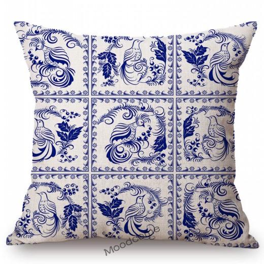 Traditional Delft Navy Blue Toile Floral Pattern Elegant Royal Luxury Home Decoration Cotton Linen Sofa Pillowcase Cushion Cover