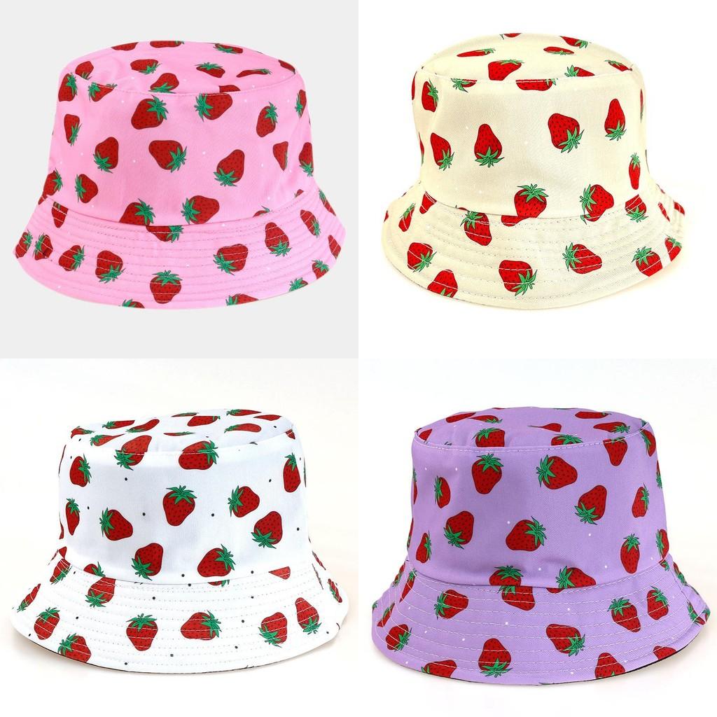 Sided Summer Double Strawberry Printed Fisherman Hat Outdoor Beach Cap Sunshade