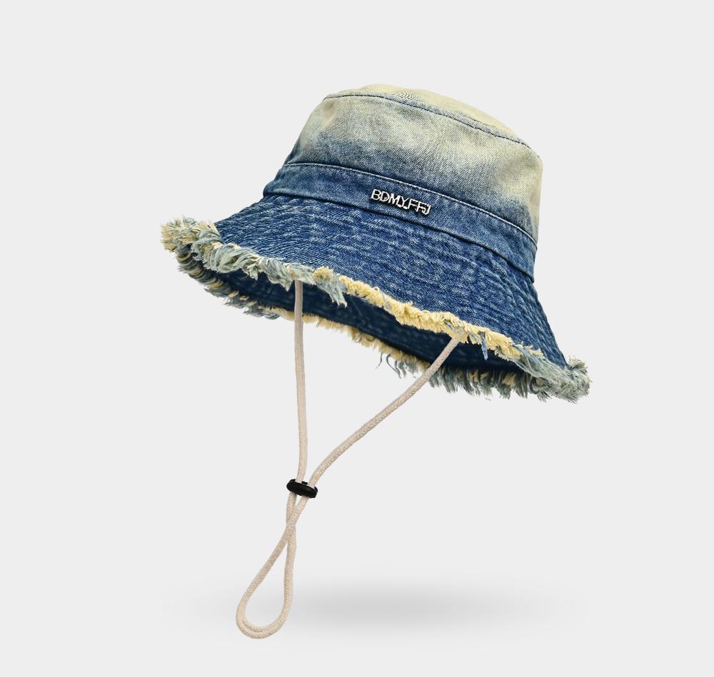 

Women s Vintage Washed Denim Bucket Hat Fashion Fisherman Cap with Tassel Brim Casual Retro Style for Spring/Summer 2026 54-58cm темно-синього кольору