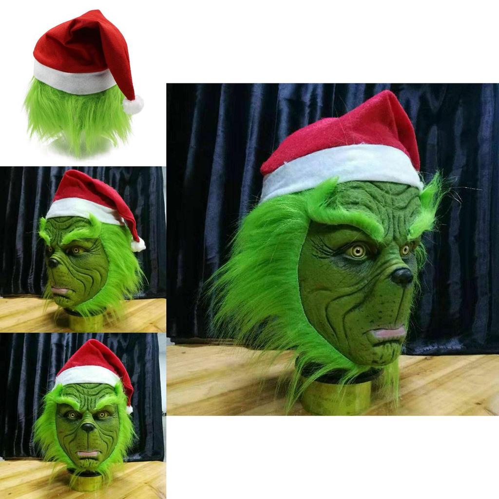 Μάσκα Rascal Green Monster The Grinch Με Χριστουγεννιάτικο Καπέλο Για Διασκέδαση Cosplay Ενηλίκων