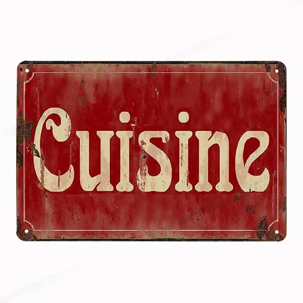 French Vintage Metal CUISINE Signs Decor Posters Plaque Retro Tin Sign Bar Pub Club Wall Decor Painting Decorative Plate