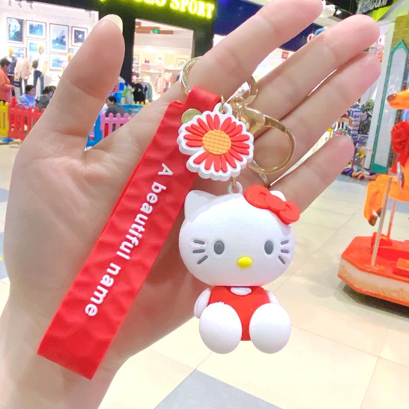 Creative Cartoon Teacup Kt Cat Keychain Hello Kitty Cute Pendant Schoolbag Pendant Girl Student Pendant