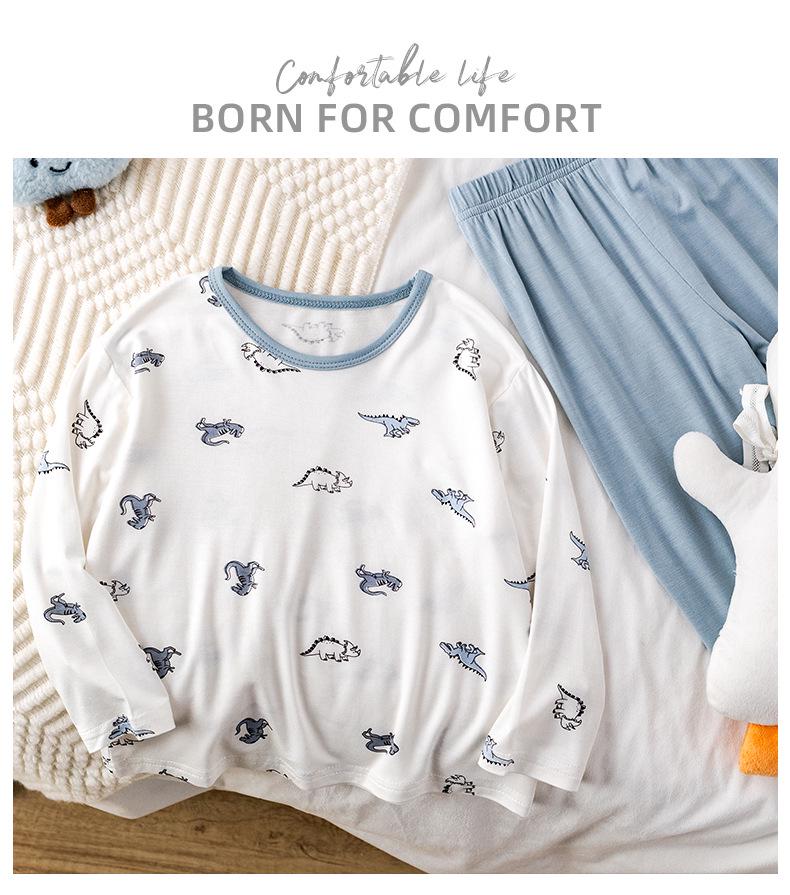 2025 Kids' Spring/Autumn Modal Cartoon Pajama Set: Lightweight & Loose Fit for Boys - Perfect for Home & Air Conditioning.