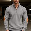 New Men's Autumn Casual Corduroy Solid-Colour Elbow-Patch Zip-Up Hooded Sweatshirt with Stand-Up Collar