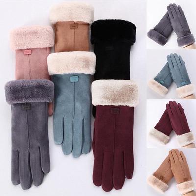 New Fashion Women Gloves Winter Warm Ladies Outdoor Touch Screen Suede Leather Winter Cold Gloves
