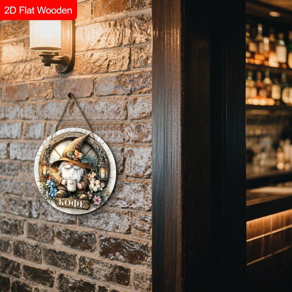 2D Flat Hanging Decorative Signs, Interior Wall or Door Decoration, Patterns Are Gnomes and Coffee, Interesting Gifts for Family and Friends