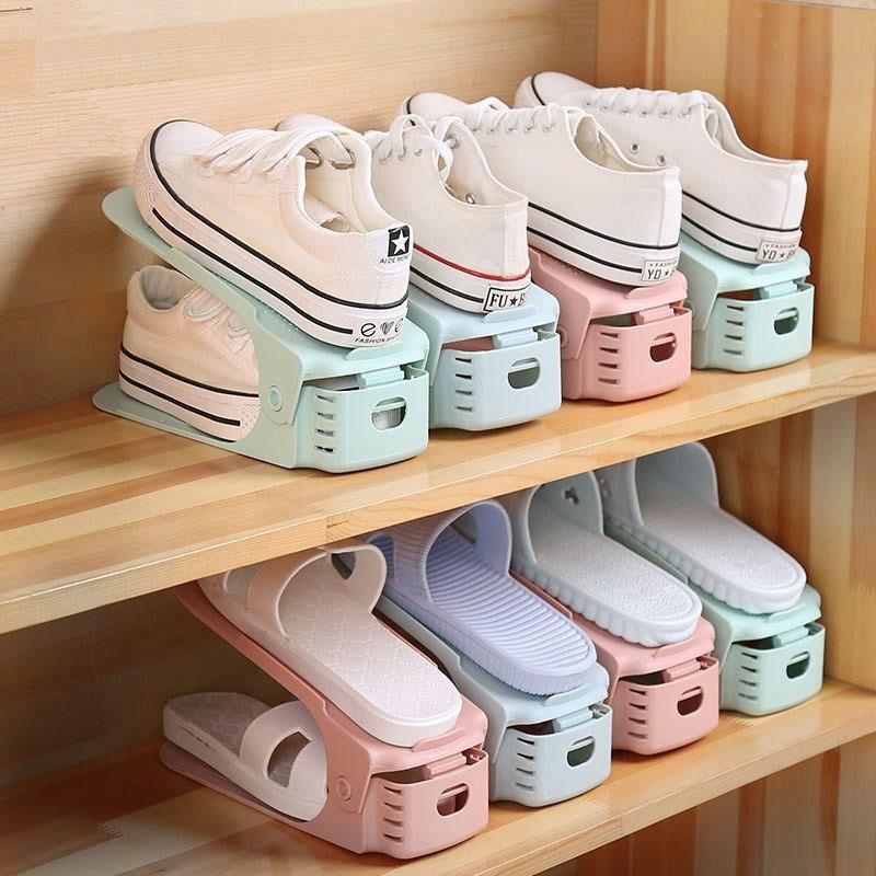Adjustable Shoe Hanger with Double-Layer and Thickened Design for Space Saving and Storage Organization in Home or Dormitory