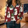 Women's Christmas Print Long Sleeve Top - Casual Loose Fit Patchwork Shirt with Shoulder
