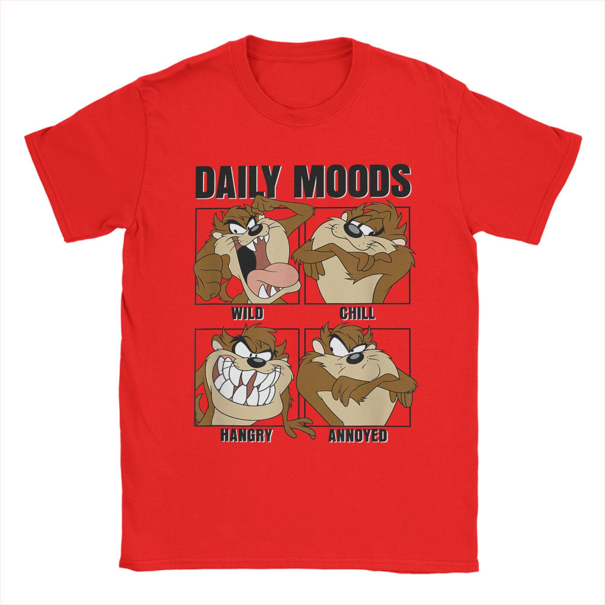 Мужские футболки Тасманский дьявол Ежедневные настроения Панели Ошарашенный Смешные Футболки из чистого хлопка Футболка с коротким рукавом Круглый вырез Одежда Новинка S