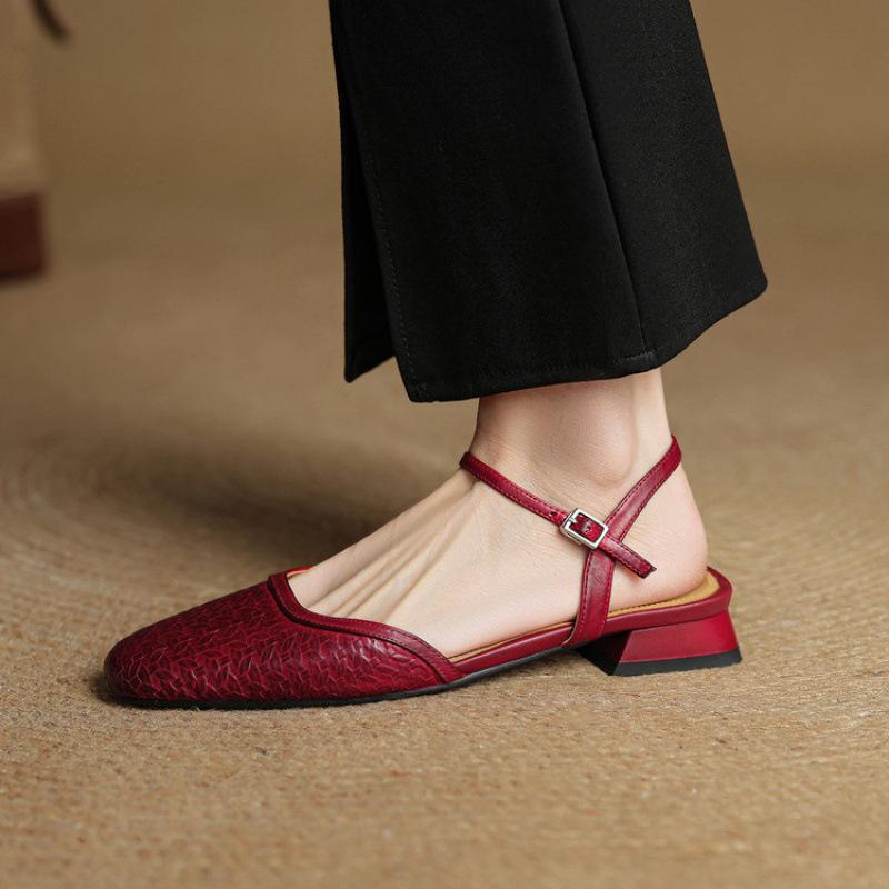 Bequeme Tasche Kopf Rücken leer Sandalen Sommer flache Sandalen gewaschenes Rindsleder einfarbig Rindsehne weiche Sohle große Größe Freizeitsandalen