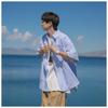 Men's Japanese Striped Short-Sleeve Lapel Shirt - Summer Cityboy Casual Versatile Trendy Brand Jacket