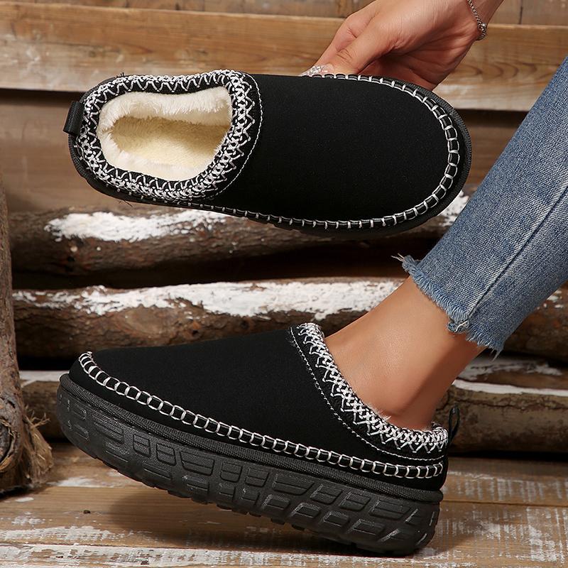Fashion Chunky Platform Fluffy Slippers for Women Thick Bottom Non Slip Sports Plush Slippers Woman Winter Fashion Striped Cotton Shoes
