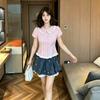 Summer new sweet lace plaid bubble sleeve shirt women's design sense slim and thin versatile top