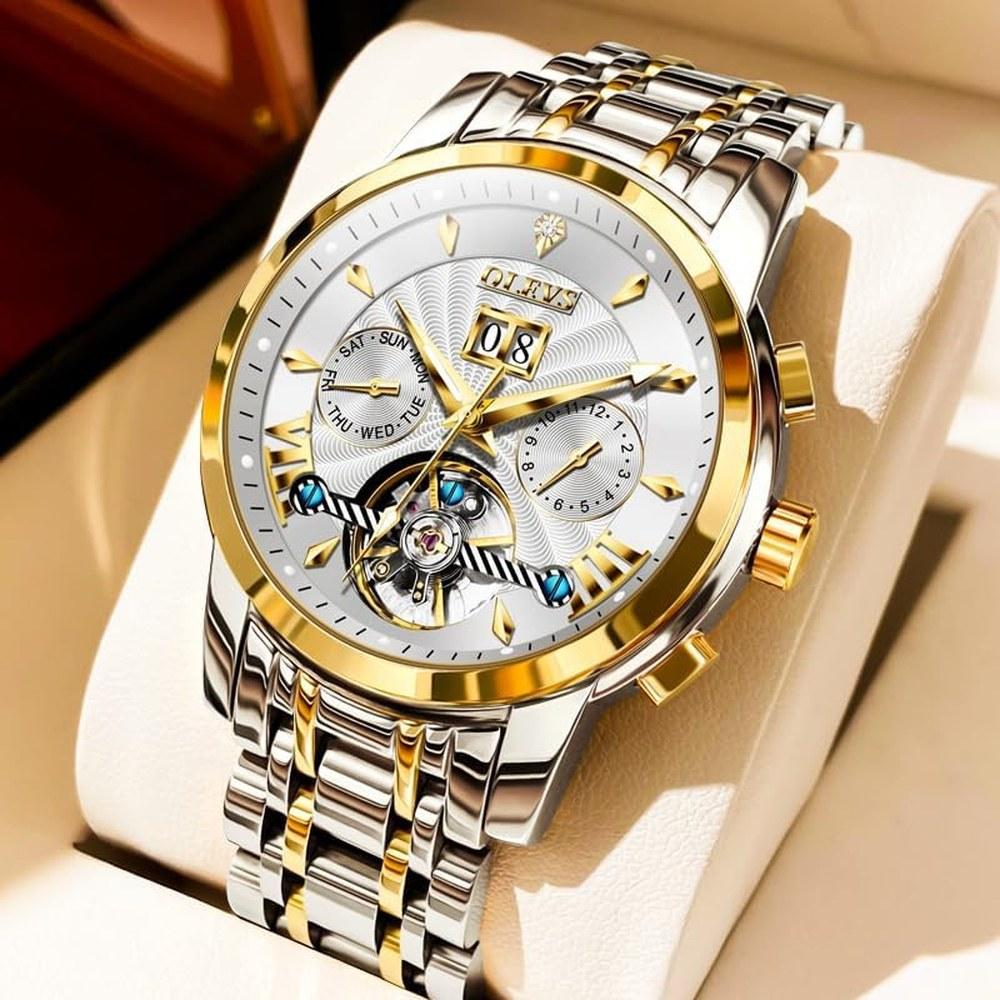 OLEVS Men's Automatic Hand-Winding Mechanical Watch Waterproof Luminous Stainless Steel Business Style