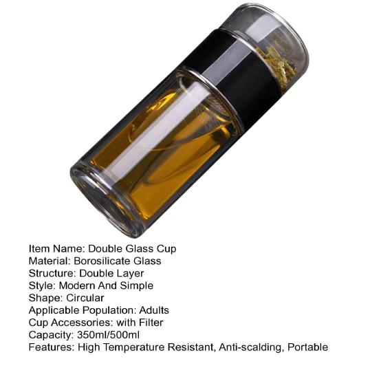 Glass Infuser Bottle Double Wall Tea Tumbler Insulated Loose Leaf Tea Brewer Hot And Cold Drinks Bottle for Home Office