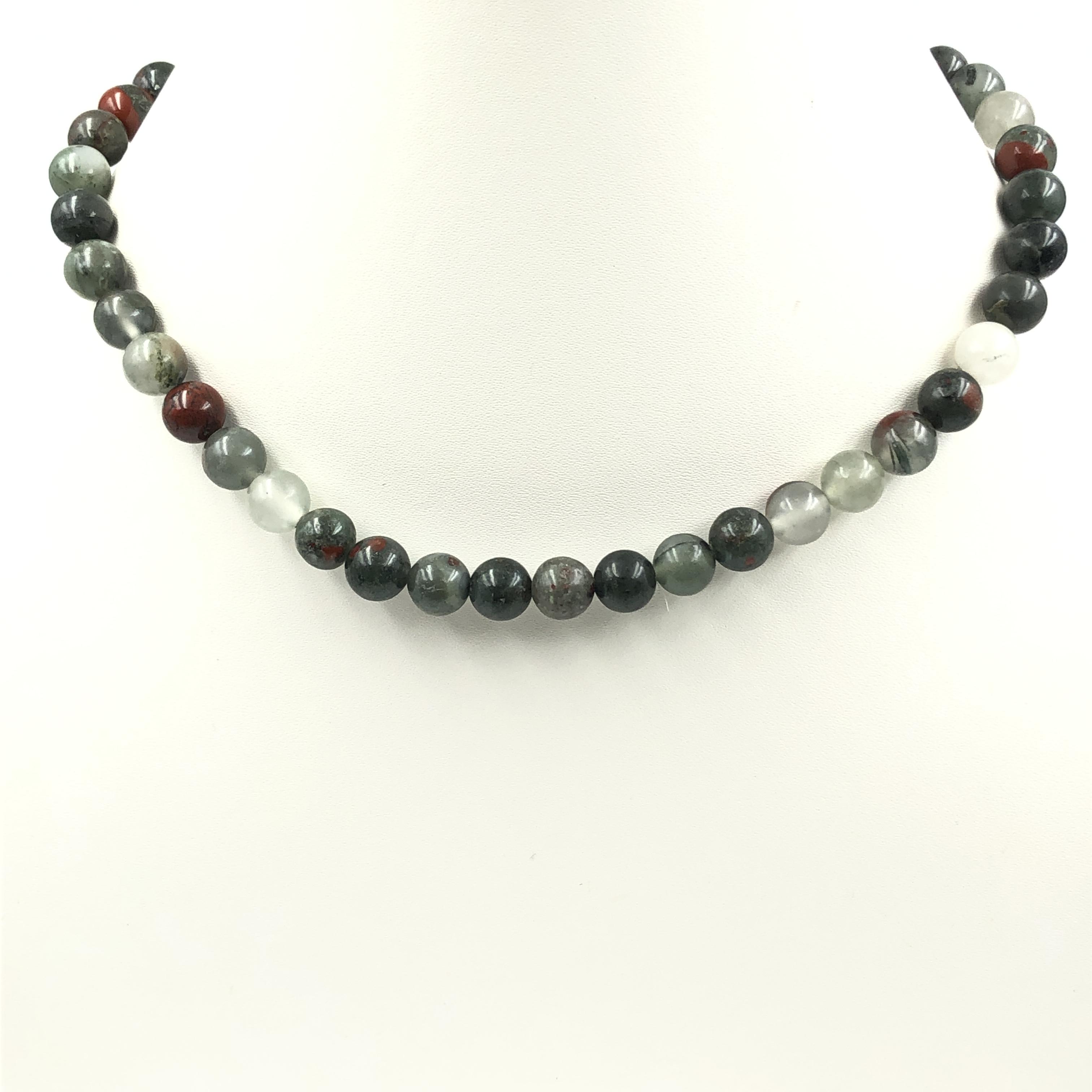 Натуральный Красный Гелиотроп Камень Круглые Бусины Украшение Ручной Работы Красивое Регулируемое Ожерелье 17-20  Для Женщин 8BN-18