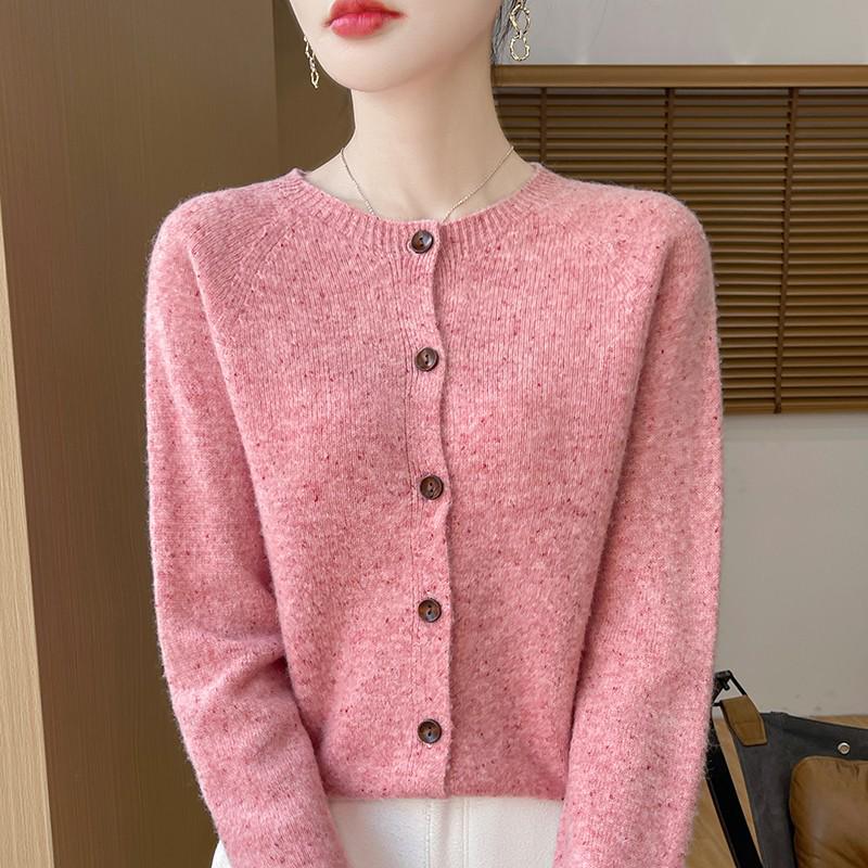 Women's Polka Dot Wool Cardigan, Round Neck, Single-Breasted, Korean Style Loose Fit for Autumn/Winter