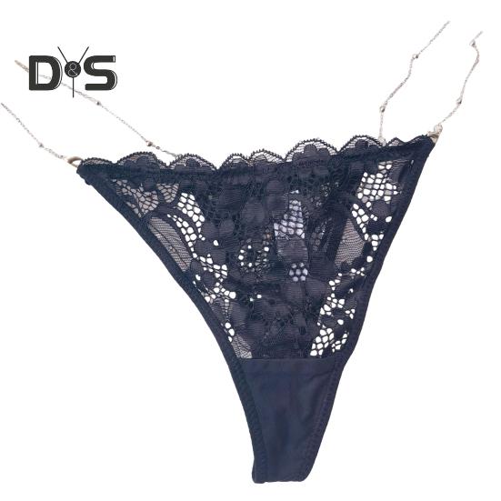 String taille basse pour femme, chaîne décorative, élastique, couleur unie, pendentif petite lettre, dentelle transparente, doux, antiseptique, respirant, string pour femme, culotte sexy