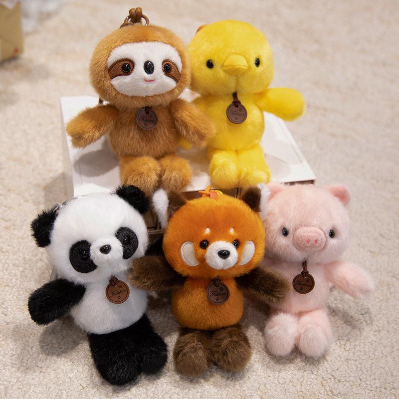 Multicolor Animal Plush Toy Charm: Panda, Sloth, Kitten, Duck, Pig, Raccoon - Small Pendant Bag Accessory