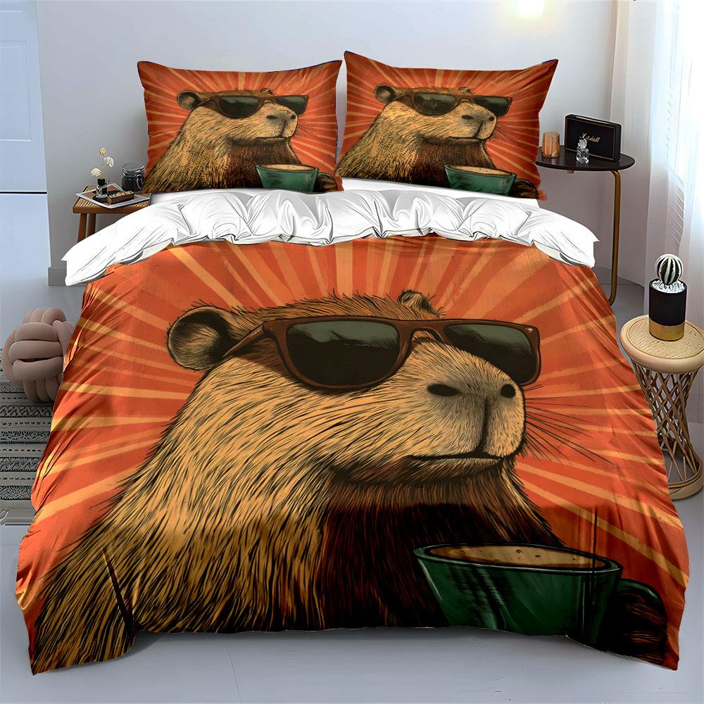 Sunglasses-wearing Marmot Sipping Coffee. Bedding Sets Duvet Cover Sets Duvet Covers Pillowcases(1 * Duvet Cover 2 * Pillowcases Without Duvet Insert)