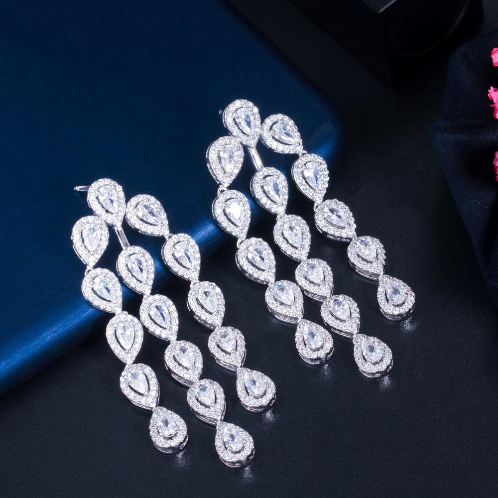 

Water Drop Long Needle Zircon Earrings Catwalk Banquet Dress Accessories Earrings Bridal Fringed Earrings
