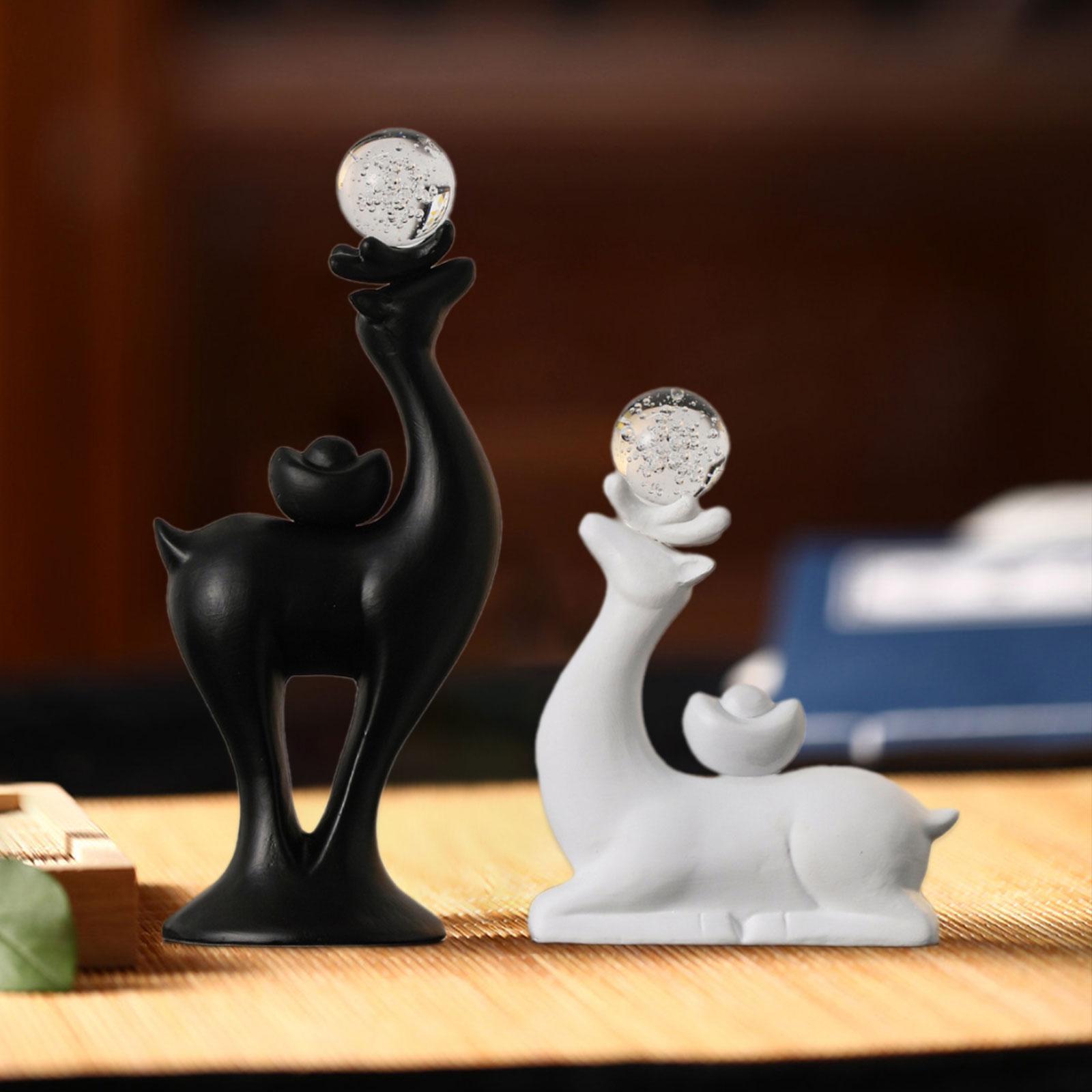 2 шт. Статуэтки оленей Скульптуры животных Керамические украшения Фигурки оленей Арт-поделки для кафе Дома Книжной полки Столовой Декор