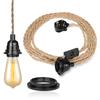 4.5/3.5M Pendant Lights Ceiling Lighting Fitting E27 Lamp Bases Suspended Kit with Plug In Cord Hemp Rope Rustic Hanging Lamps