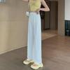 Women's High-Waist Ice Silk Wide-Leg Summer Pants – Lightweight, Loose, Straight, Anti-Mosquito Design.