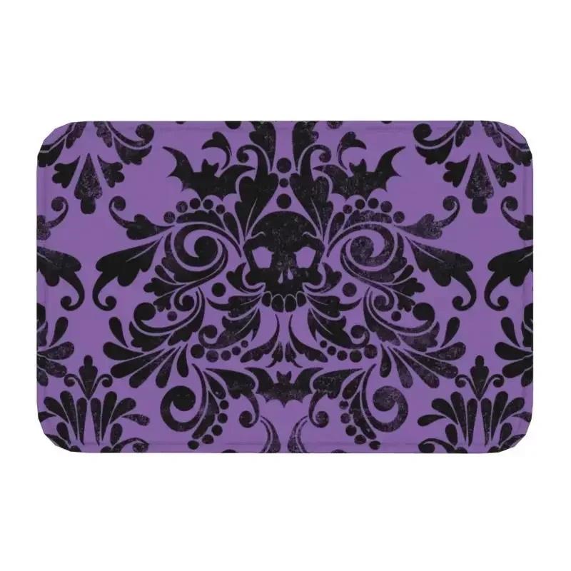 Skull Damask Pattern Doormat Non-Slip Entrance Bathroom Kitchen Door Floor Mat Halloween Witch Goth Occult Toilet Carpet Rug
