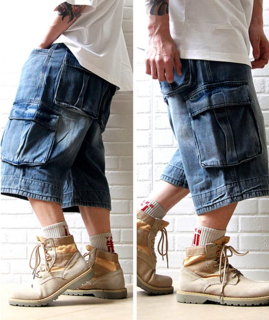 Oversized Length Cargo Wide Medium Loose Baggy Length Extra Wide Work Hip Hop Plus C22629A Number Men's 3/4 Jeans/Denim Shorts, Leg, Pants, Fit,