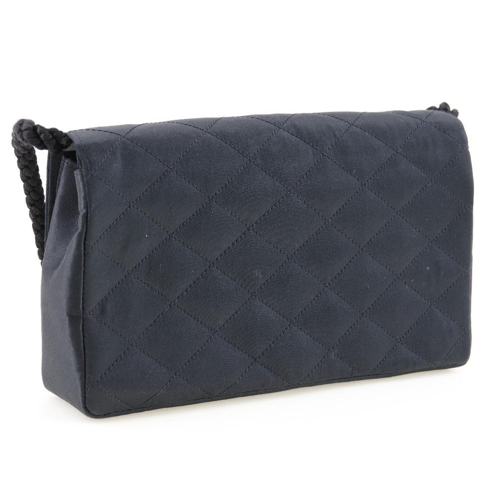 Chanel Matelasse Shoulder Bag Vintage Black Satin/Rhinestone Women Used