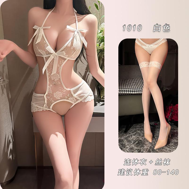 Ye Yu erotic underwear pure lace onesie sexy open crotch free flirting pajamas women