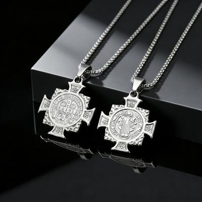 Cross Saint St. Benedict Pendant Stainless Steel San Benito Catholic Religious Double Sided Necklace Amulet Jewelry Gifts