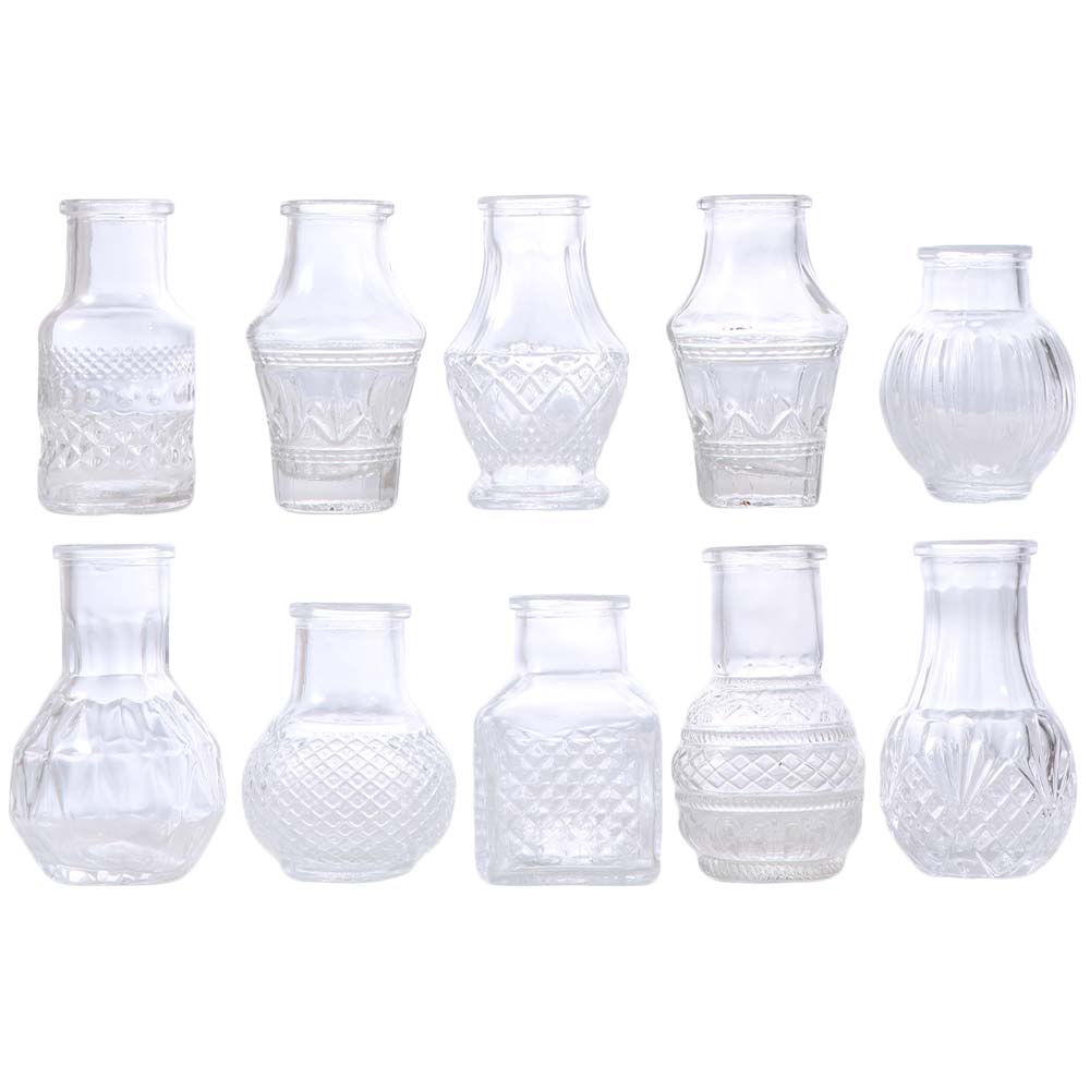 10PCS/SET Crystal Clear Mini Glass Vase Retro Relief Transparent Vase Flower Vase  Hydroponics Plant