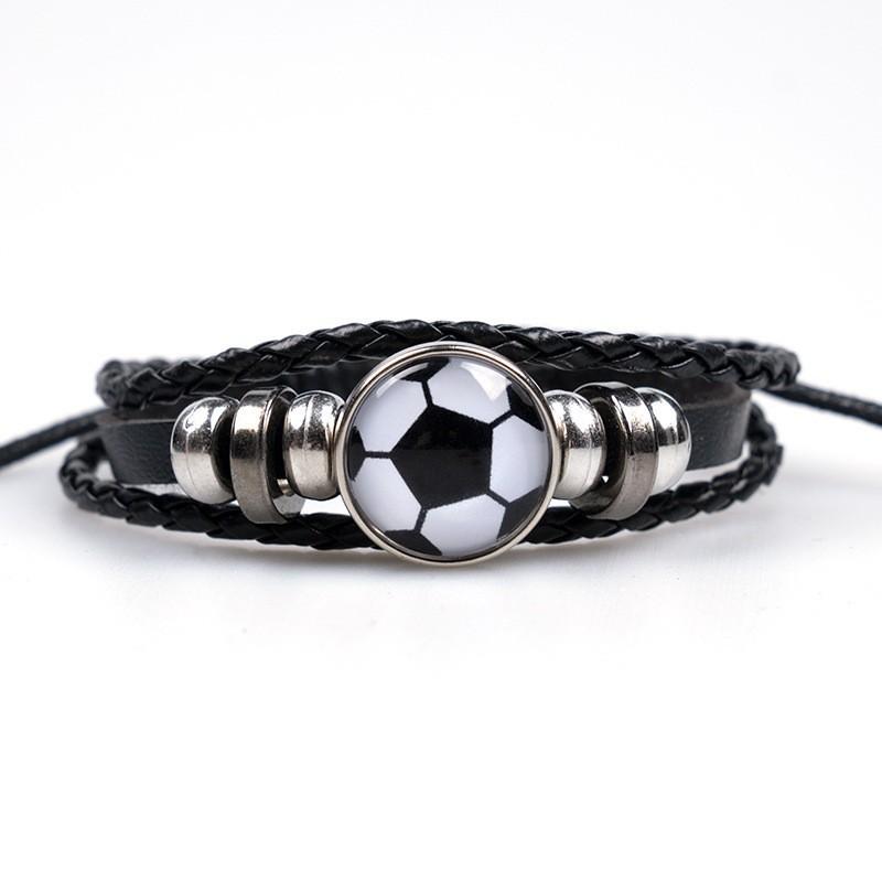 

New Football Sport Bracelet For Men Soccer Basketball Tennis Charm Braided Leather Bracelet Women Adjustable Chain Jewelry Gift