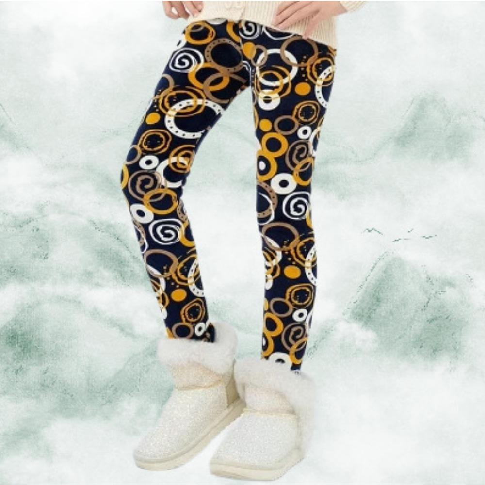 Girls' Fleece-Lined Leggings: Autumn/Winter Children's Printed Slim-Fit Thermal Pants - Outerwear Long Pants